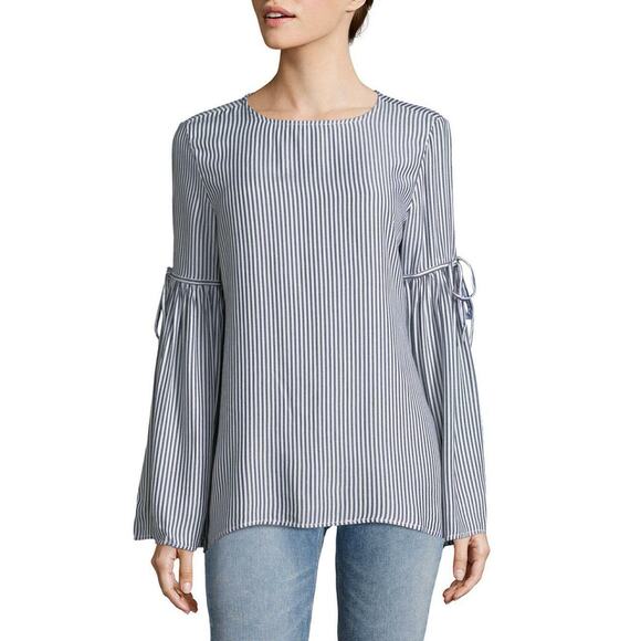 Beach Lunch Lounge Women's Striped Bell Sleeve Nautical Pullover Top Size L Blue - Picture 1 of 7